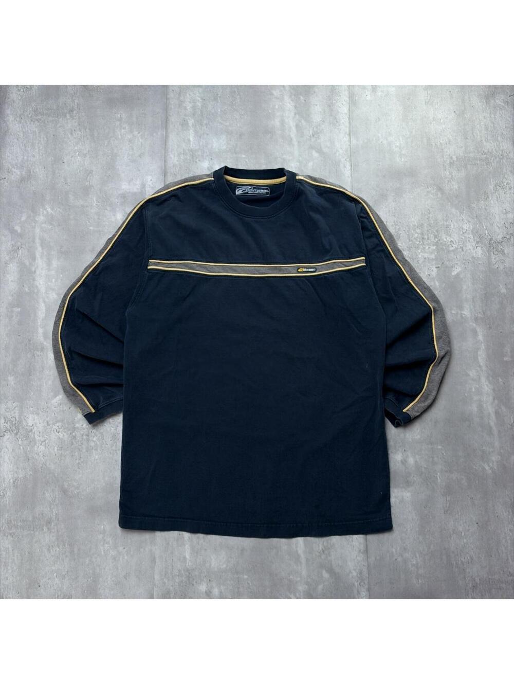 Y2K Navy Point Zero Surf Grunge Striped Long Sleeve Shirt